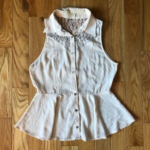Love Riche Collared Button Up Vest with Lace Detail